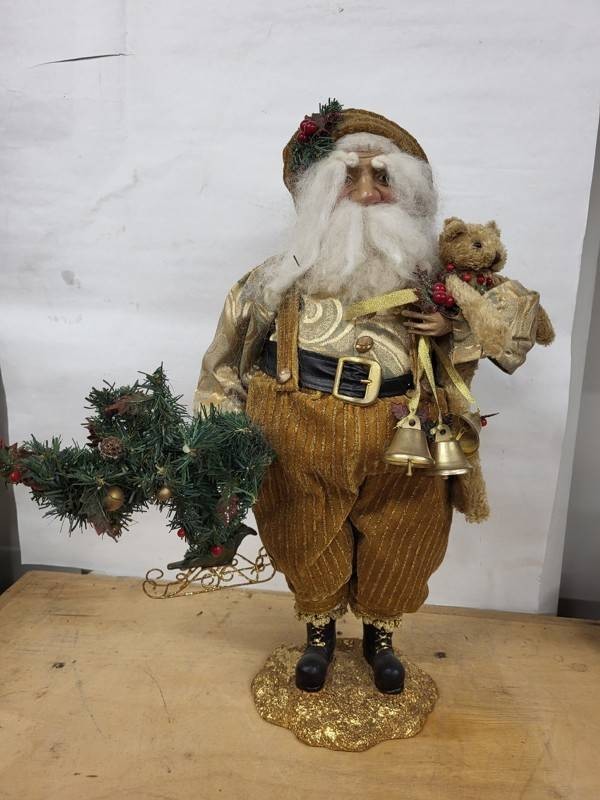 Christmas Santa Figurine With Teddy Bear and Tree