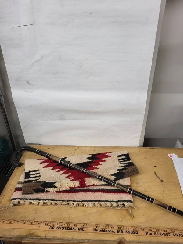 Carved Inlaid Cane & Southwestern Woven Rug Mixed Lot