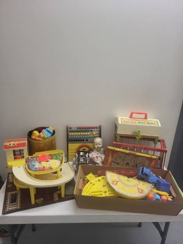 Vintage Fisher-Price Toy Lot Circus Wagon Tool Box Work Bench Playset & More