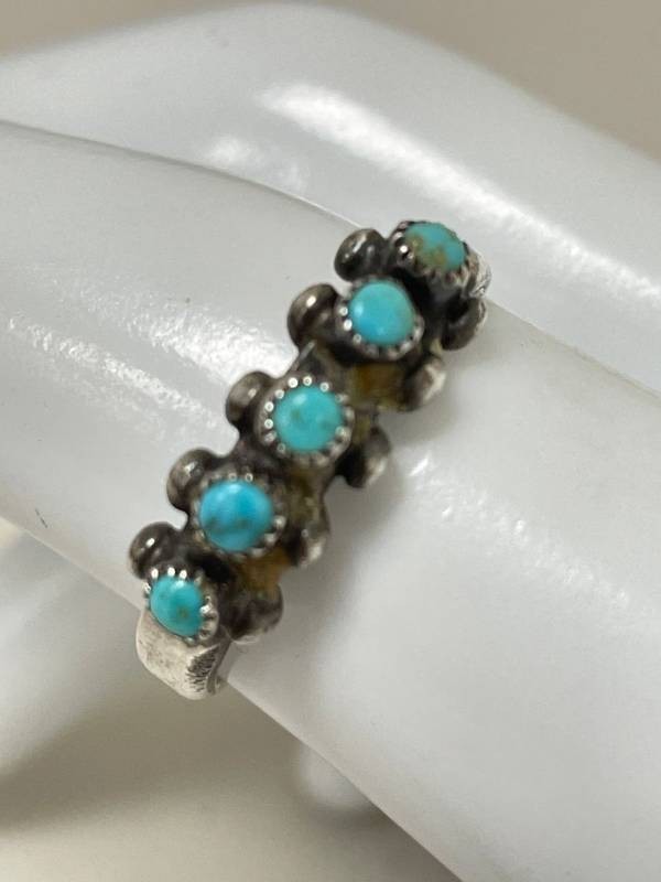 Vintage Southwestern Sterling Silver Turquoise 5-Stone Row Ring Size 7