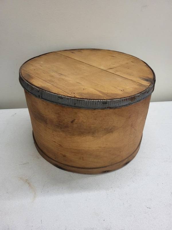 Antique Bentwood Pantry Box Round Wooden Storage Box With Tin Band Lid