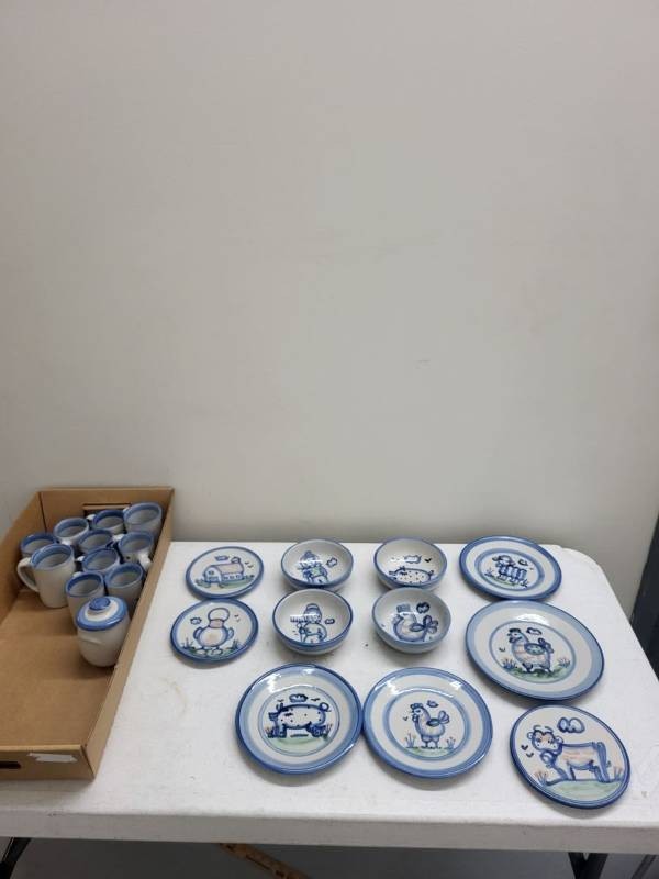M.A. Hadley Kentucky Pottery Hand-Painted Farm Animal Stoneware Lot - Mugs Plates Bowls