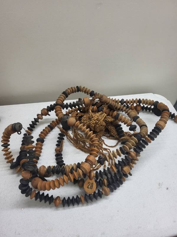 Vintage Wooden Bead Door Curtain Portiere Macrame Jute Iron Bracket Boho Decor
