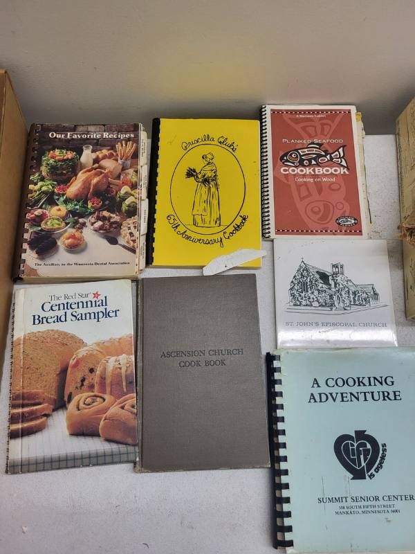 Box Lot of Vintage Cookbooks Recipe Ephemera & OVB Food Chopper