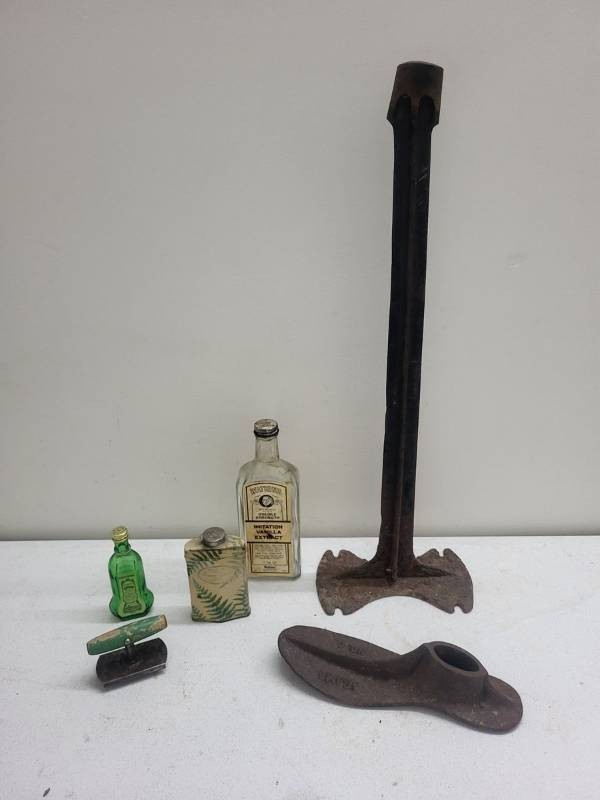 Vintage Mixed Lot Cast Iron Shoe Stand Advertising Tin Bottle Opener