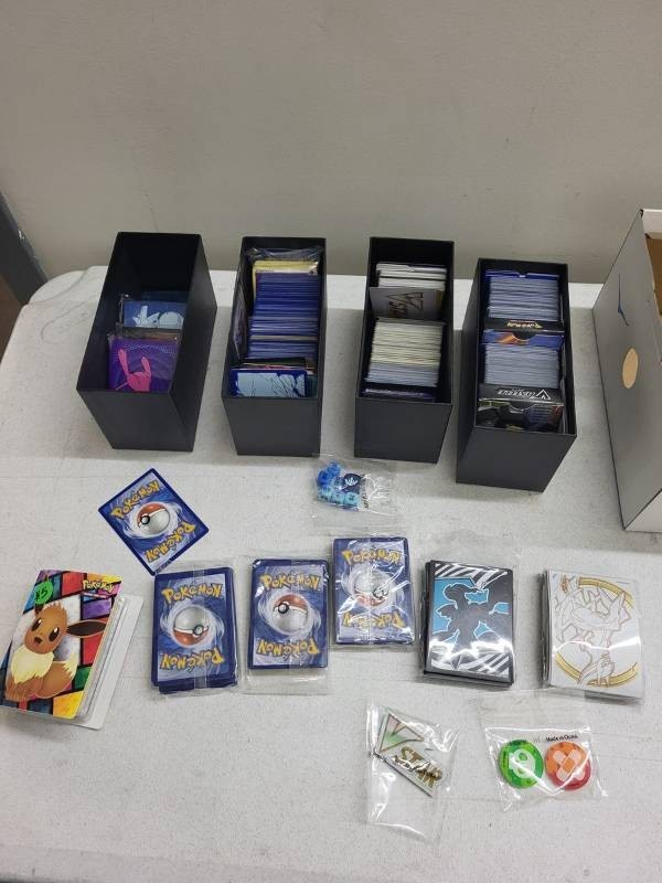 Pokemon Trading Card Game Mixed Lot w Storage Boxes Sleeves Dice