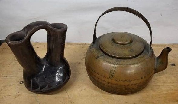 Carved Teapot and Votive Style Vessel Mixed Lot