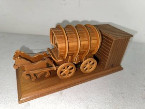 Vintage Wooden Covered Wagon Horse Cart Novelty Trinket Box Decor