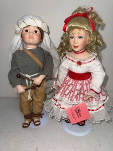 Paradise Galleries Porcelain Doll Pair Girl & Drummer Boy on Stands