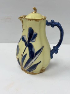 Haviland Limoges Covered Chocolate Pot Iris Decor Yellow & Cobalt
