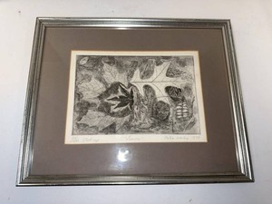 Netta Worley Leaves Etching 35100 Signed 1974 Framed Original Print