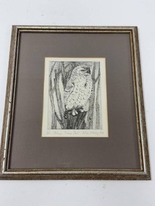 Netia Worley Snowy Owl Etching Framed Signed Numbered 1974 Print