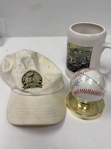 Sports Memorabilia Lot Signed Baseball PGA Hazeltine Cap Vikings Stein