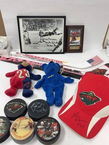 Minnesota Wild Hockey Memorabilia Lot Hat Pucks Plaque Sticks Photo