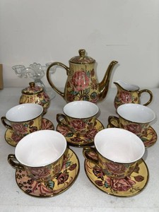 S.S. LTD Rose Pattern Porcelain Coffee Set Teapot Cups Saucers