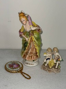 Lot of Vintage Porcelain Figurines & Limoges Style Hand Mirror