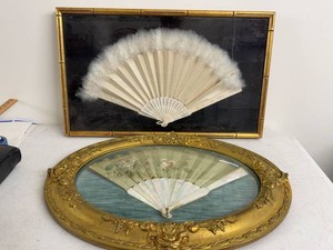 Pair of Vintage Framed Decorative Hand Fans Gilt Wall Art