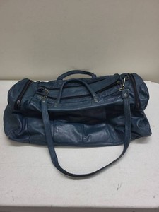 Vintage Blue Leather Duffel Bag Weekend Travel Gym Carryall Tote
