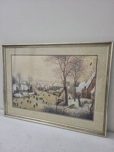 Pieter Bruegel the Elder Winter Landscape with Skaters & Bird Trap 1565 Art Print  Early Hockey  Ice Skating Scene  Framed 31x23