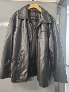 Wilsons Black Leather Zip Front Jacket XL Side Buckle Car Coat