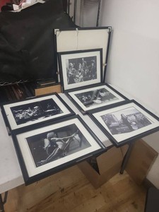SET OF FIVE ROCK & ROLL PHOTOGRAPHY Framed Black-and-White Rock Concert Photograph Prints  Beatles, Rolling Stones, Grateful Dead, The Doors, and Iggy Pop.