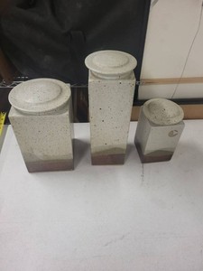 Studio Pottery Stoneware Kitchen Canister Set Earth Tone Speckled