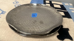 silver-toned hammered metal serving tray