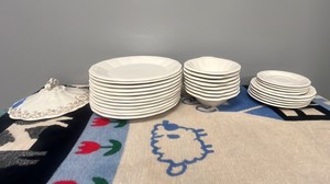Plates, bowls & vintage porcelain serving dish lid