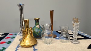 decorative bud vases and miniature bottles