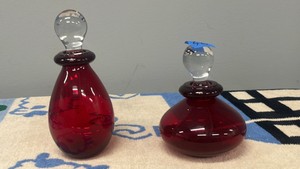red blown glass perfume bottles