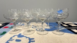 Vintage Etched Crystal Cocktail & Sherbet Stemware Set