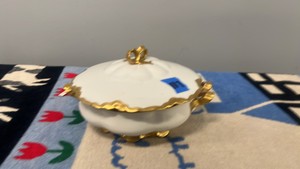 Antique Haviland Limoges White & Gold Porcelain Covered Tureen