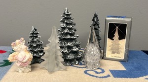 Miniature Christmas Tree Village Lot with Frosted Glass Figurines