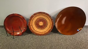 Vintage Decorative Display Chargers Plates Red Orange Gold Lacquered Wood