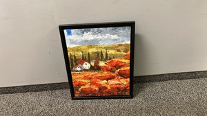 Impressionist Tuscan Poppy Field Framed Canvas Painting