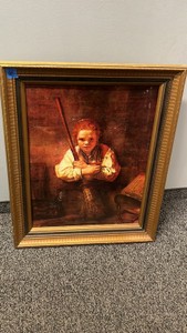 Vintage Rembrandt A Girl With A Broom Framed Art Print - Gold Wood Frame