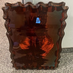 Vintage Hand Crafted Burl Wood Serving Tray High Gloss Epoxy Scalloped Edge