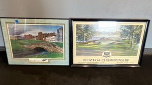 Vintage Golf Framed Art Pair - St. Andrews Old Course & 2002 Hazeltine PGA Championship