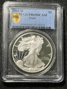 2003-W PROOF AMERICAN SILVER EAGLE PCGS PR69DCAM