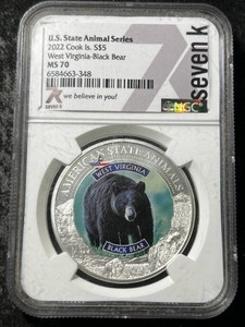 2022 COOK ISLAND SILVER ROUND WEST VIRGINIA BLACK BEAR NGC MS70