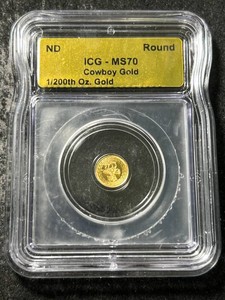 1200TH OZ .999 FINE COWBOY GOLD ROUND ICG MS70