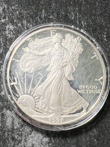 1991 PROOF AMERICAN SILVER EAGLE 1 TROY OZ .999 FINE SILVER IN AIRTITE