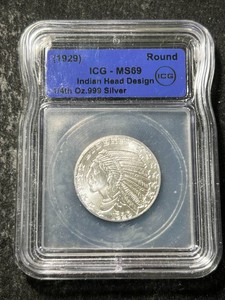 14TH TROY OZ .999 FINE SILVER INDIAN ROUND ICG MS69