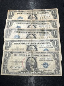 5 BLUE SEAL $1 SILVER CERTIFICATES