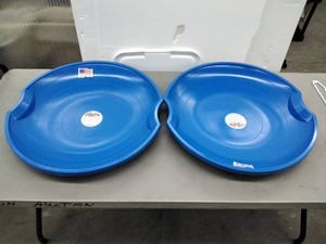 Lot of 2 Flexible Flyer Blue Plastic Saucer Snow Sleds �� 26 in. �� Made in USA