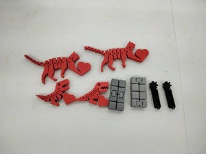 Lot of 8 3D Printed Fidget Toys �� Articulated Flexi Cats & T-Rex with Hearts, Infinity Cubes & Gear Sliders