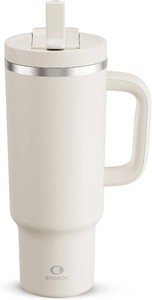 ENCOOL 40 oz Tumbler with Handle and Straw Stainless Steel Insulated Tumbler Keeps Cold for 24 Hours, Leakproof Travel Cup Fits in Cup Holder and BPA-Free, Cream Moon