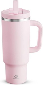 40 oz Tumbler with Handle and Straw Stainless Steel Insulated Tumbler Keeps Cold for 24 Hours, Leakproof Travel Cup Fits in Cup Holder and BPA-Free, Cotton Candy