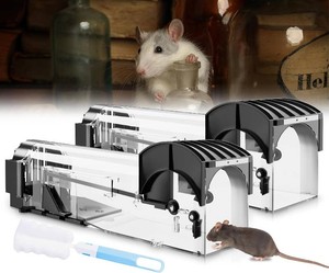 2 PCS Enlarged Humane Reusable Mouse Traps No Kill Live Rat Rodent Traps  12.6 Inches Enlarged, Cleaning Brush, Catch and Release for Indoor & Outdoor