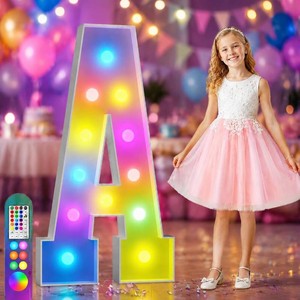 $28 Imprsv Colorful Marquee Letters 4 Feet Tall, Large Light up Letters A  RGB with Remote, Birthday Party Decorations Anniversary Wedding Decorations Assembly Required 23 Pcs Accessory Set